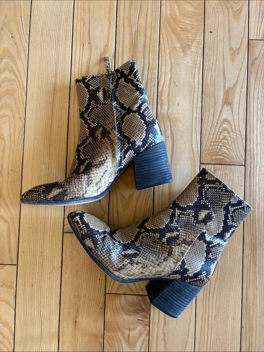 Free People Snake-Print Ankle Booties in Brown and Black